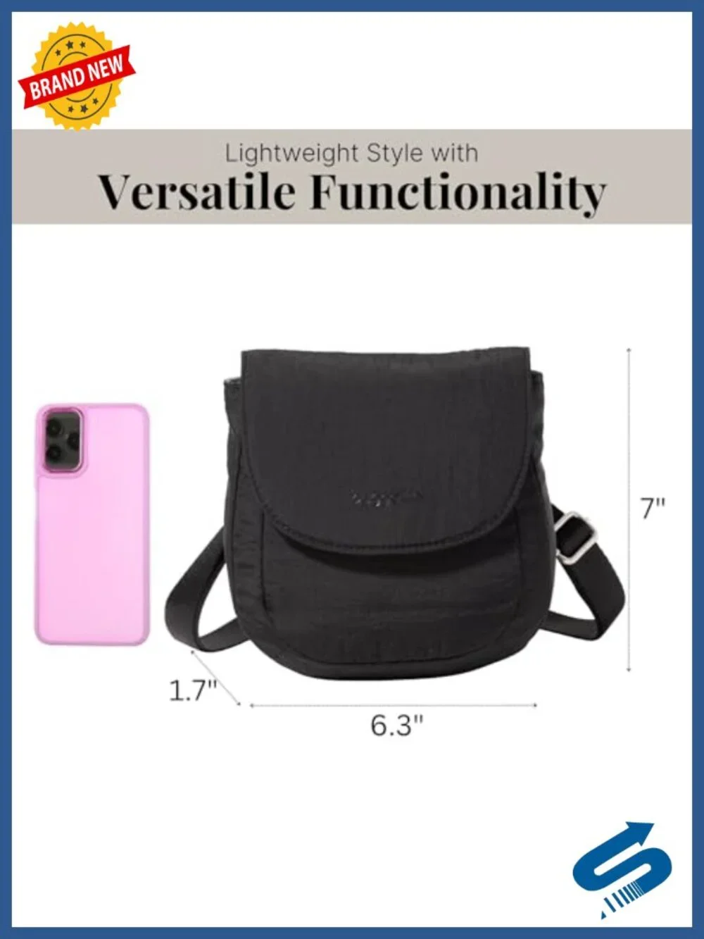 Nylon Crossbody Purse with RFID Blocking Card Slots, Adjustable Strap